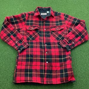 Vintage Trail's End Red Plaid Quilt Lined Wool Acrylic Flannel Shirt Jacket Sz S